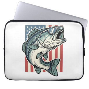 Patriotic Bass Fishing Sunglasses Vintage Vector D Laptop Sleeve