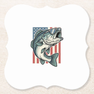 Patriotic Bass Fishing Sunglasses Vintage Vector D Paper Coaster