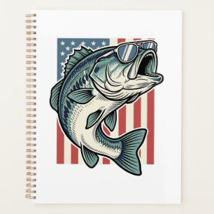 Patriotic Bass Fishing Sunglasses Vintage Vector D Planner