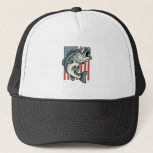 Patriotic Bass Fishing Sunglasses Vintage Vector D Trucker Hat