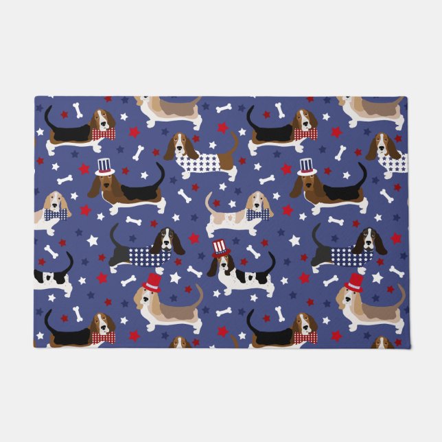 Patriotic Basset Hound Doormat (Front)