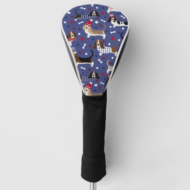 Patriotic Basset Hound Golf Head Cover (Front)
