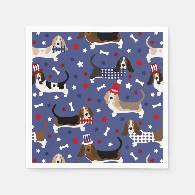 Patriotic Basset Hound Napkin (Front)