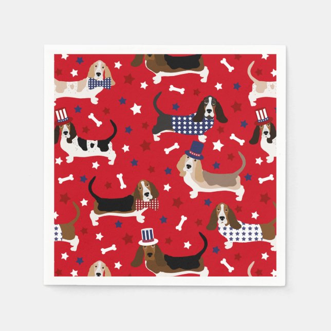 Patriotic Basset Hound Napkins (Front)