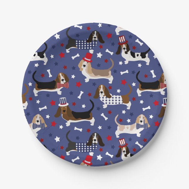 Patriotic Basset Hound Paper Plate (Front)