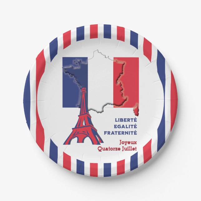 Patriotic BASTILLE DAY French Flag  Paper Plate (Front)