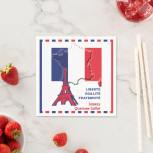 Patriotic BASTILLE DAY French Flag Postcard Napkin