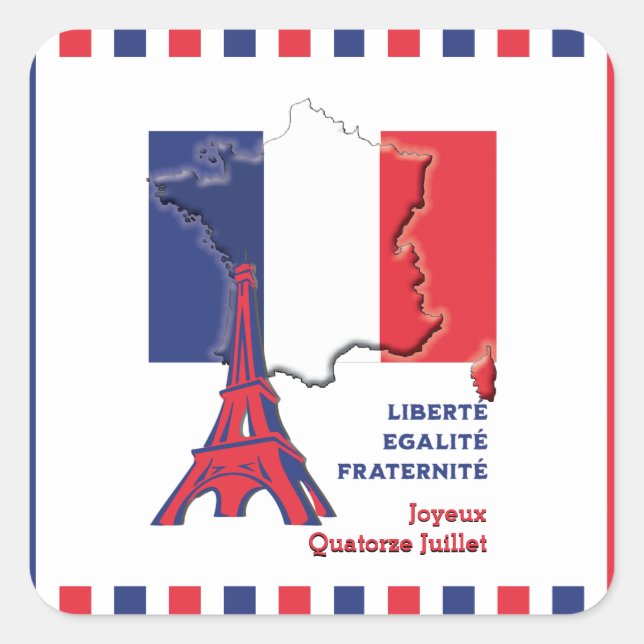 Patriotic BASTILLE DAY French Flag Square Sticker (Front)