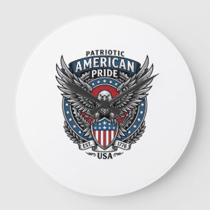 Patriotic Battle Hawk Patriotic Eagle & Hawk 4th o Large Clock