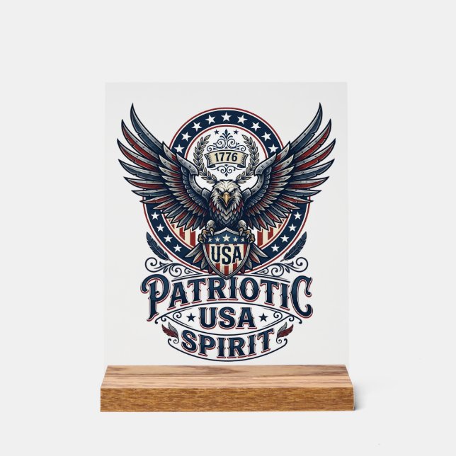 Patriotic Battle Hawk Patriotic Eagle & Hawk Ameri Acrylic Sign (Front)