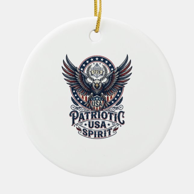 Patriotic Battle Hawk Patriotic Eagle & Hawk Ameri Ceramic Tree Decoration (Front)