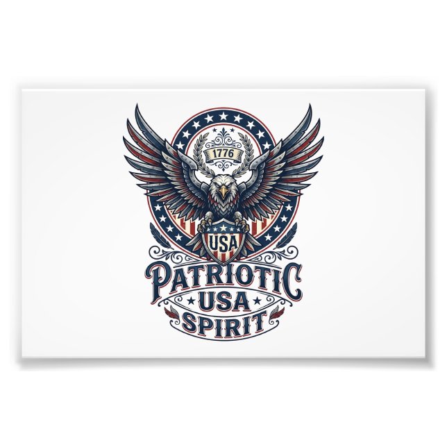 Patriotic Battle Hawk Patriotic Eagle & Hawk Ameri Photo Print (Front)
