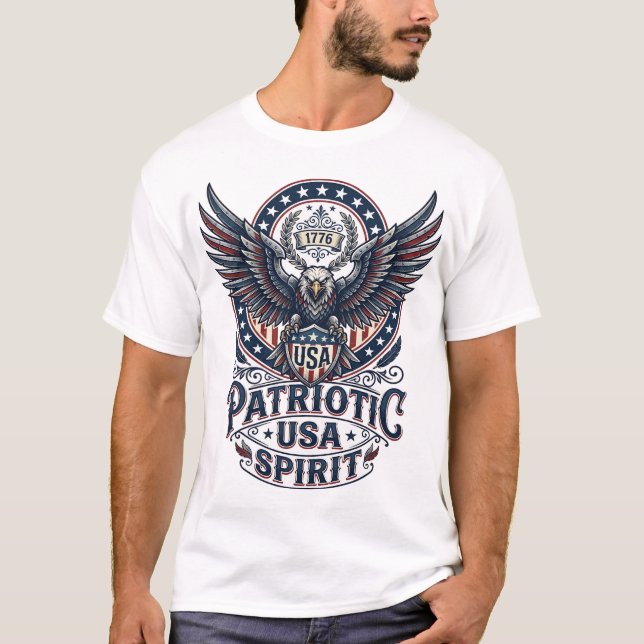 Patriotic Battle Hawk Patriotic Eagle & Hawk Ameri T-Shirt (Front)