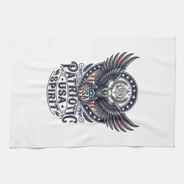 Patriotic Battle Hawk Patriotic Eagle & Hawk Ameri Tea Towel (Horizontal)