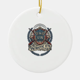 Patriotic Battle Shield 1776 Military Inspired Sym Ceramic Tree Decoration
