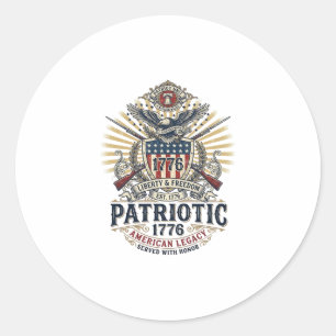 Patriotic Battle Shield 1776 Military Inspired Sym Classic Round Sticker