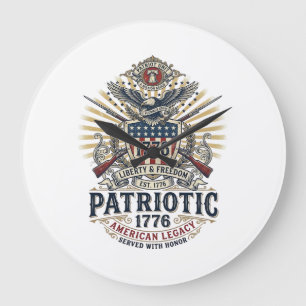 Patriotic Battle Shield 1776 Military Inspired Sym Large Clock