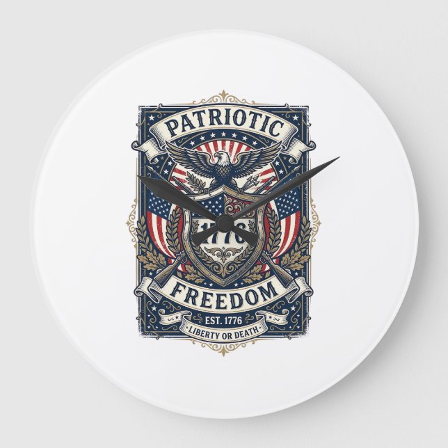 Patriotic Battle Shield 1776 Military Inspired Sym Large Clock (Front)
