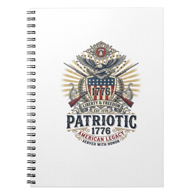 Patriotic Battle Shield 1776 Military Inspired Sym Notebook (Front)