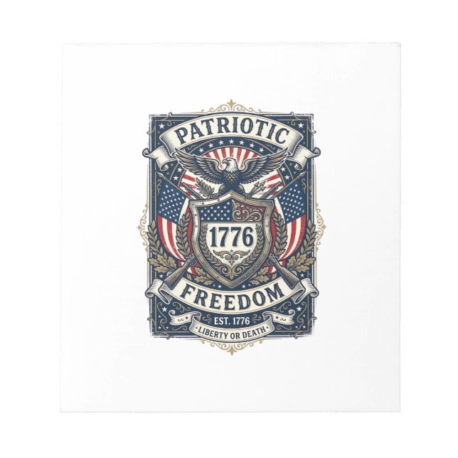 Patriotic Battle Shield 1776 Military Inspired Sym Notepad (Front)