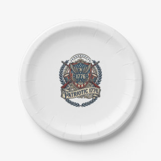 Patriotic Battle Shield 1776 Military Inspired Sym Paper Plate