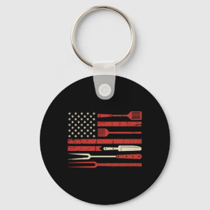 Patriotic Bbq Grill Tools Aamerican Flag Graphic Key Ring
