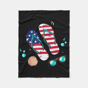 Patriotic Beach Flip Flops American Flag Summer Va Fleece Blanket