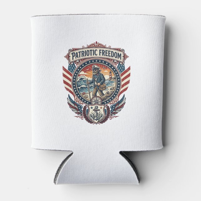 Patriotic Beachcomber Vector Graphic Tee_1 Can Cooler (Front)
