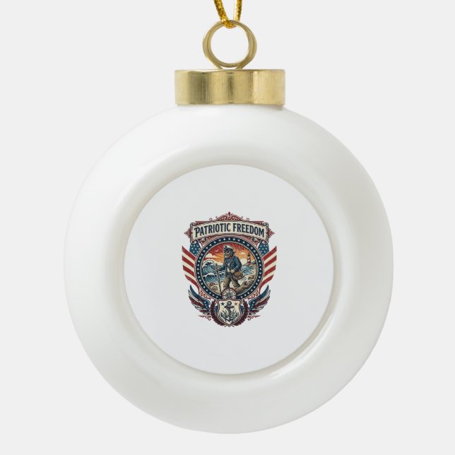 Patriotic Beachcomber Vector Graphic Tee_1 Ceramic Ball Christmas Ornament (Front)