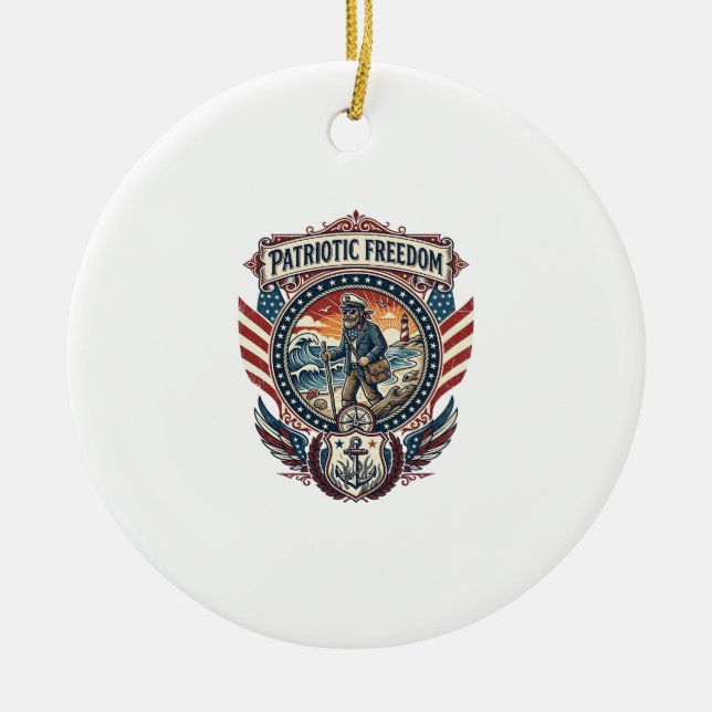 Patriotic Beachcomber Vector Graphic Tee_1 Ceramic Tree Decoration (Front)