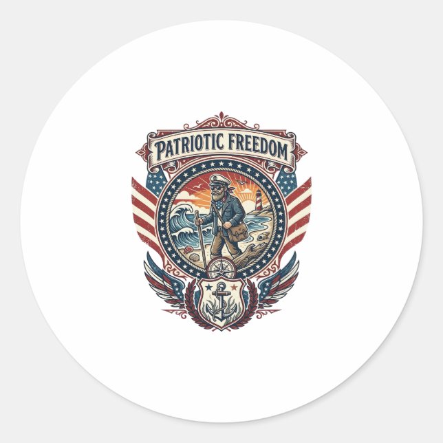 Patriotic Beachcomber Vector Graphic Tee_1 Classic Round Sticker (Front)