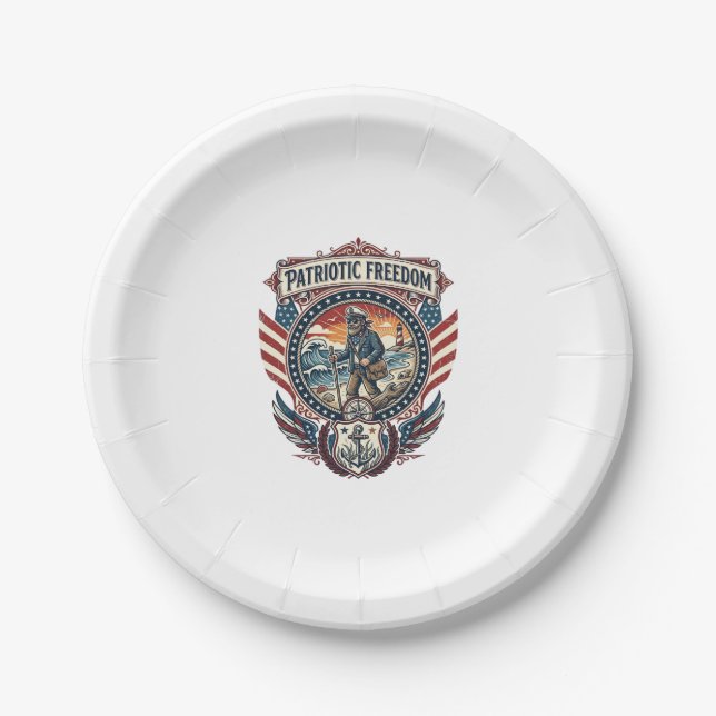 Patriotic Beachcomber Vector Graphic Tee_1 Paper Plate (Front)