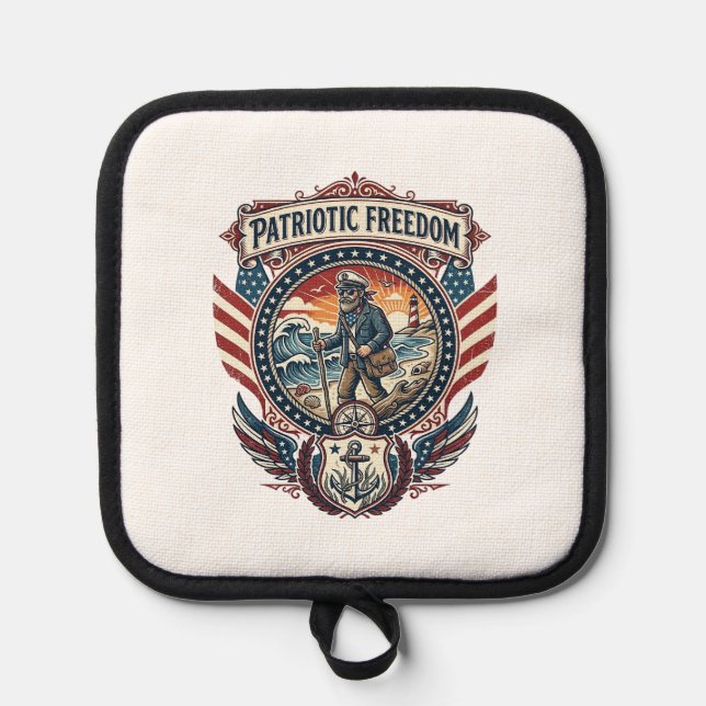 Patriotic Beachcomber Vector Graphic Tee_1 Pot Holder (Front)
