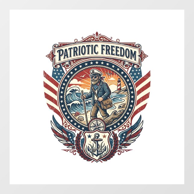 Patriotic Beachcomber Vector Graphic Tee_1 Window Cling (Sheet)