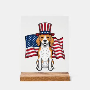 Patriotic Beagle Dog Flag Vintage Engraving Design Acrylic Sign