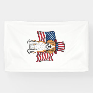 Patriotic Beagle Dog Flag Vintage Engraving Design Banner