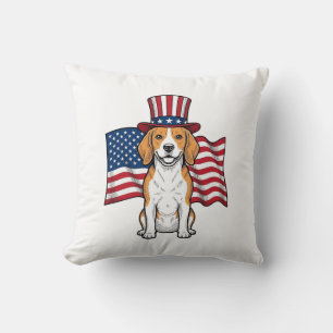 Patriotic Beagle Dog Flag Vintage Engraving Design Cushion