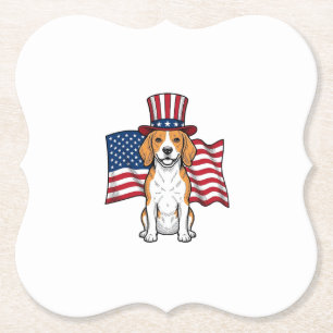 Patriotic Beagle Dog Flag Vintage Engraving Design Paper Coaster