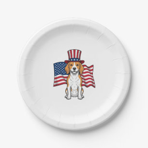 Patriotic Beagle Dog Flag Vintage Engraving Design Paper Plate