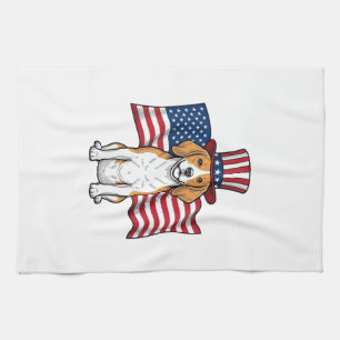 Patriotic Beagle Dog Flag Vintage Engraving Design Tea Towel