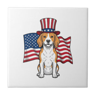 Patriotic Beagle Dog Flag Vintage Engraving Design Tile