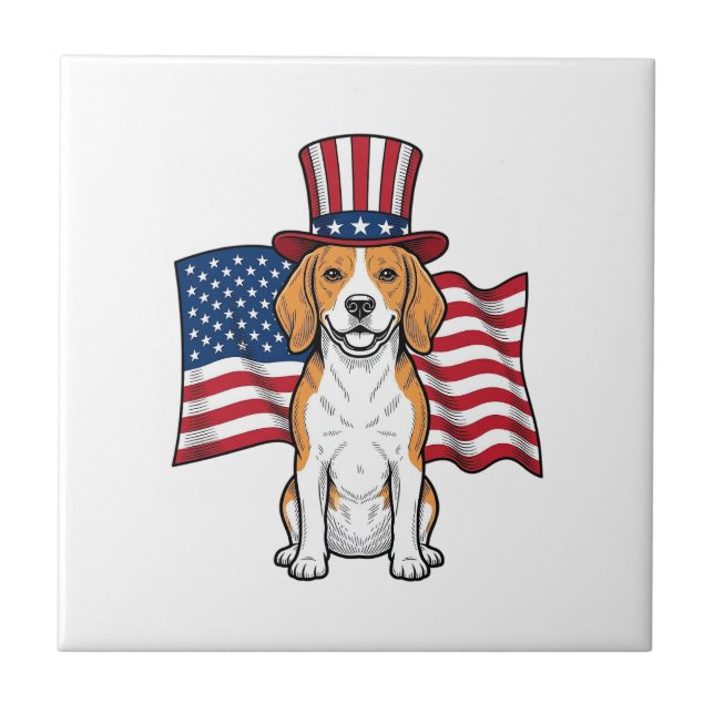 Patriotic Beagle Dog Flag Vintage Engraving Design Tile (Front)