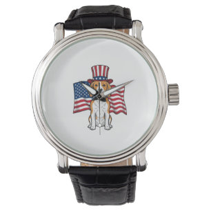 Patriotic Beagle Dog Flag Vintage Engraving Design Watch