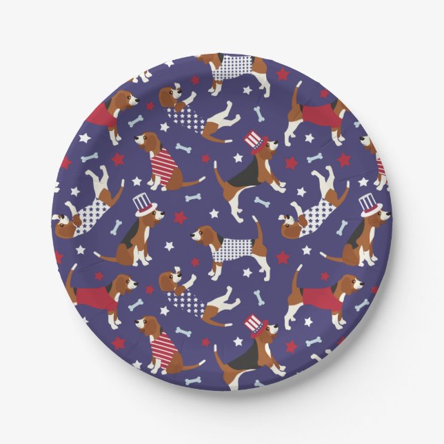 Patriotic Beagle Dog Pattern Paper Plate (Front)