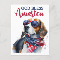 Patriotic Beagle, God Bless America Postcard