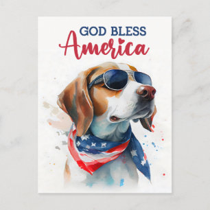 Patriotic Beagle, God Bless America Postcard