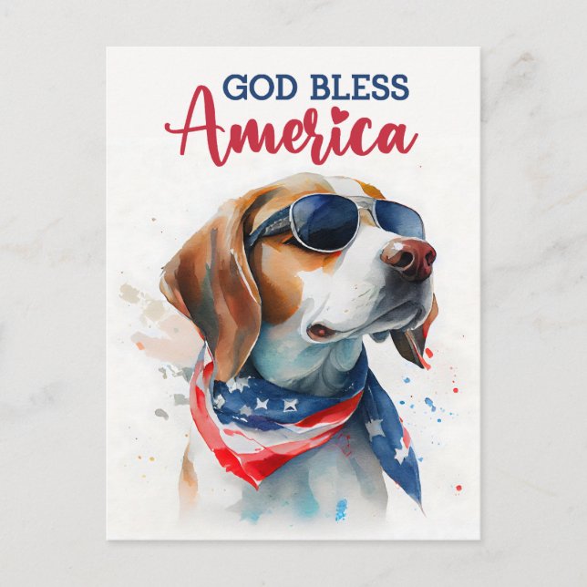 Patriotic Beagle, God Bless America Postcard (Front)