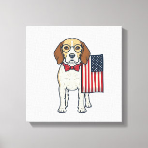 Patriotic Beagle with Flag Vintage Vector Art_1 Canvas Print