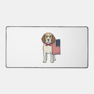 Patriotic Beagle with Flag Vintage Vector Art_1 Desk Mat
