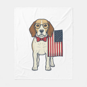 Patriotic Beagle with Flag Vintage Vector Art_1 Fleece Blanket